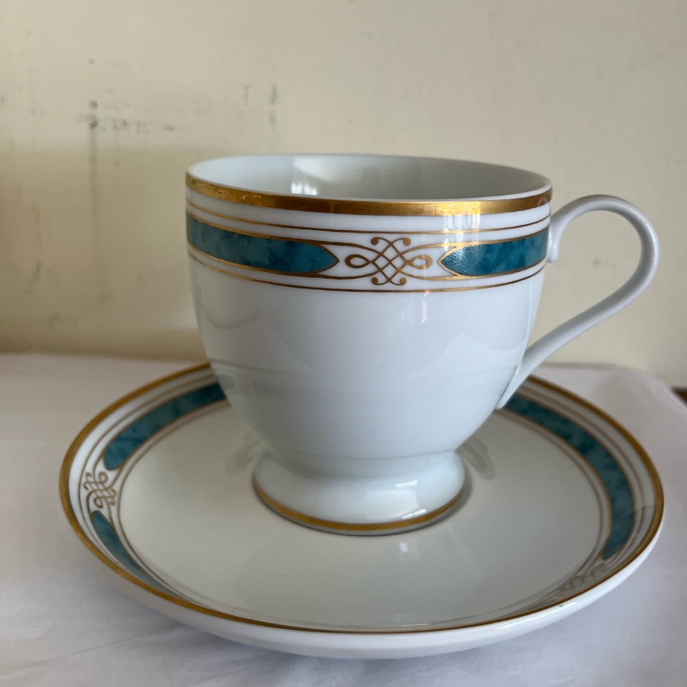 Gorham Regalia Court Teal Teacup and Saucer